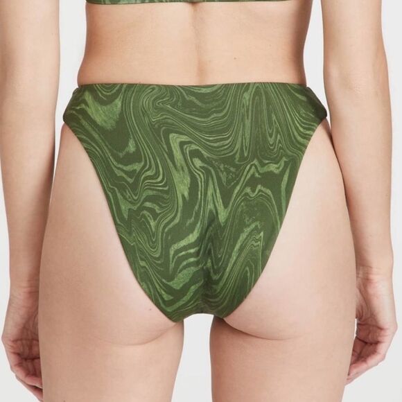 Good American Good Waist Cheeky Bikini Bottoms Pesto Swirl Green 5 XXL 2XL NEW - Picture 2 of 8